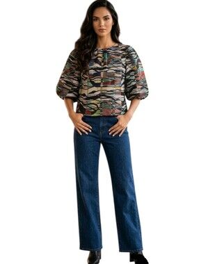 Marie Oliver Harly Top NWT Balloon 3/4 Sleeve Linen Blend Blouse